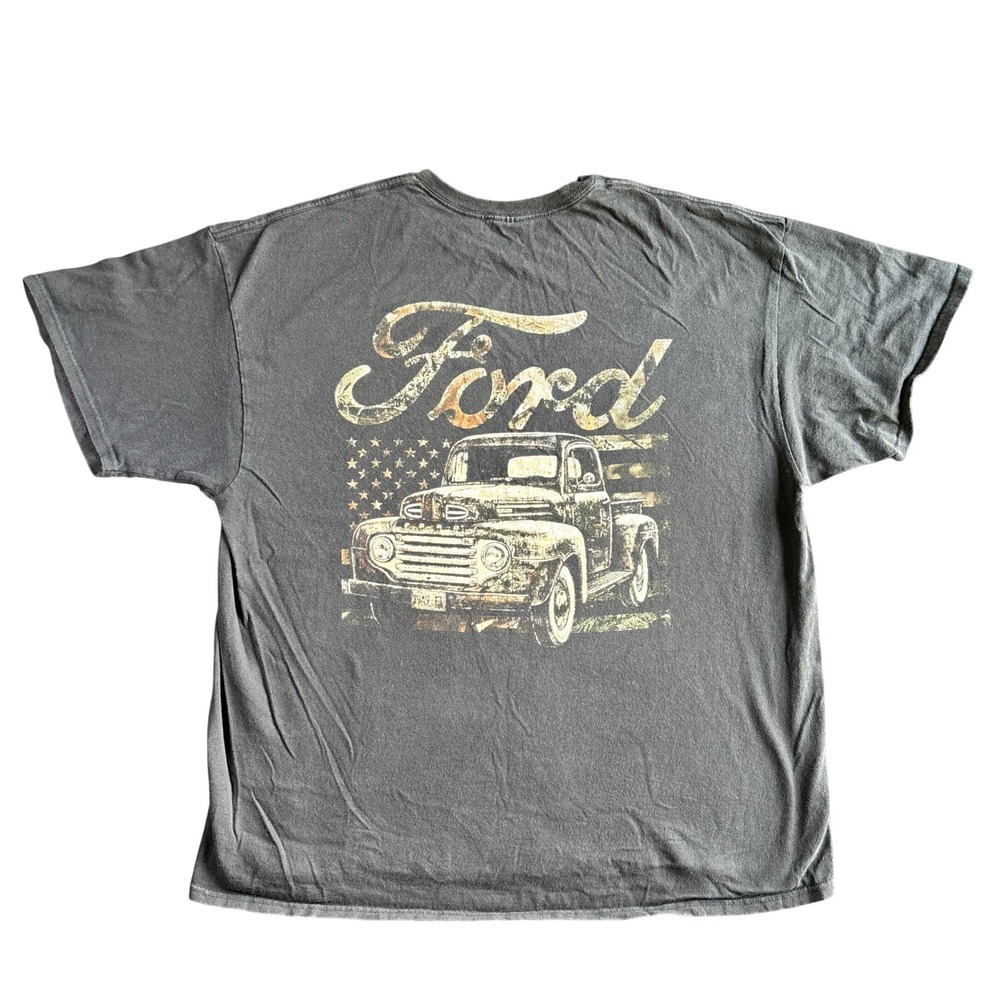 Delta Pro Weight Ford Vintage Truck Graphic T-Shirt Mens Black XL Camo Flag